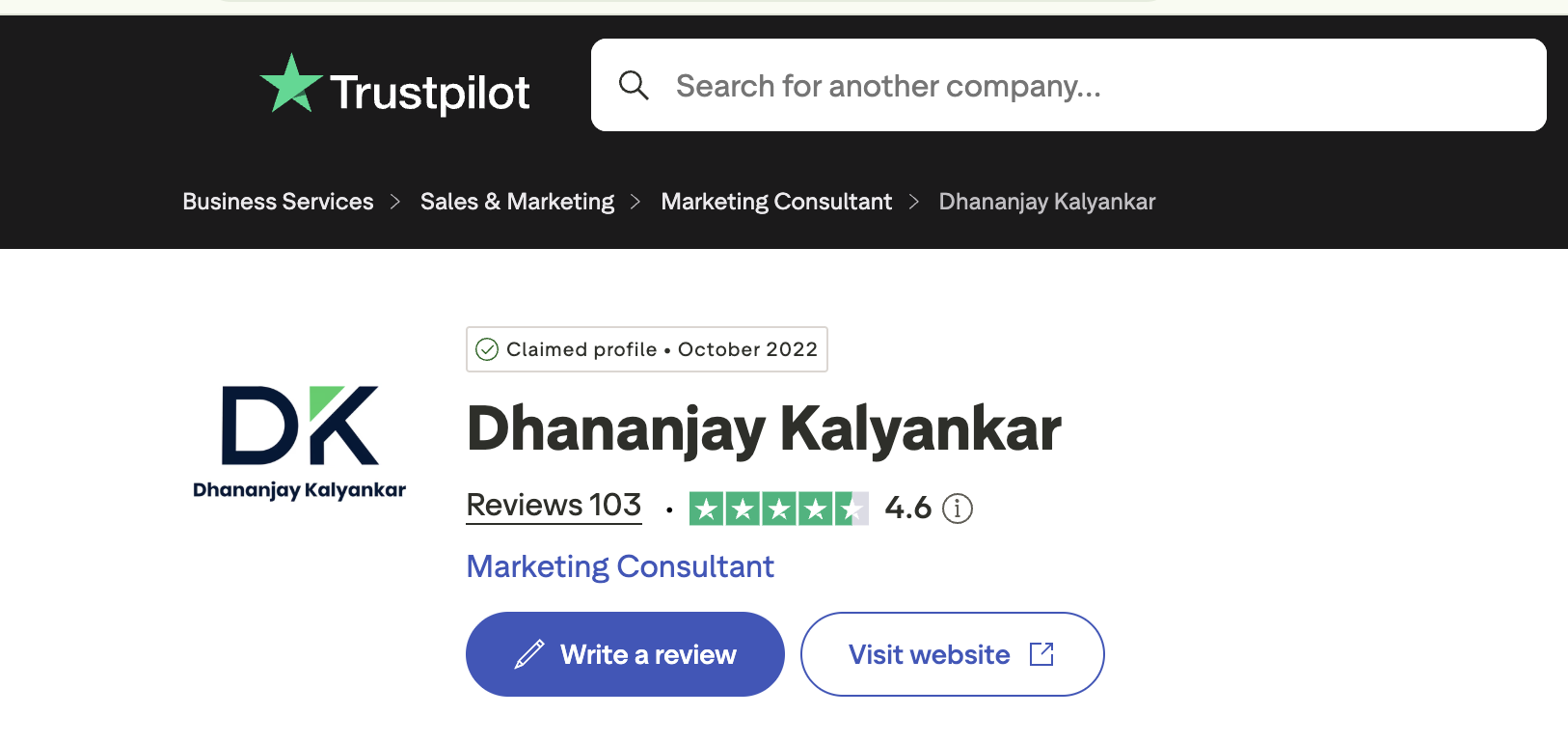 Trustpilot, Dhananjay Kalyankar, 4.6 rating from 103 reviews