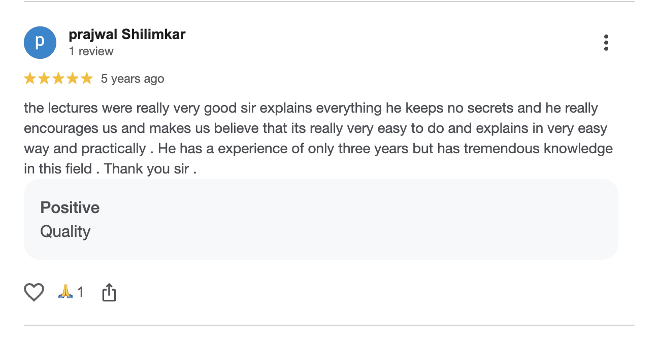 Prajwal Shilimkar Google review, easy language teaching